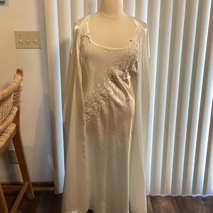 Elegant Cream Satin Chemise with Floral Details